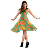 Orange Fruit Pattern Green Background Sleeveless Midi Dress