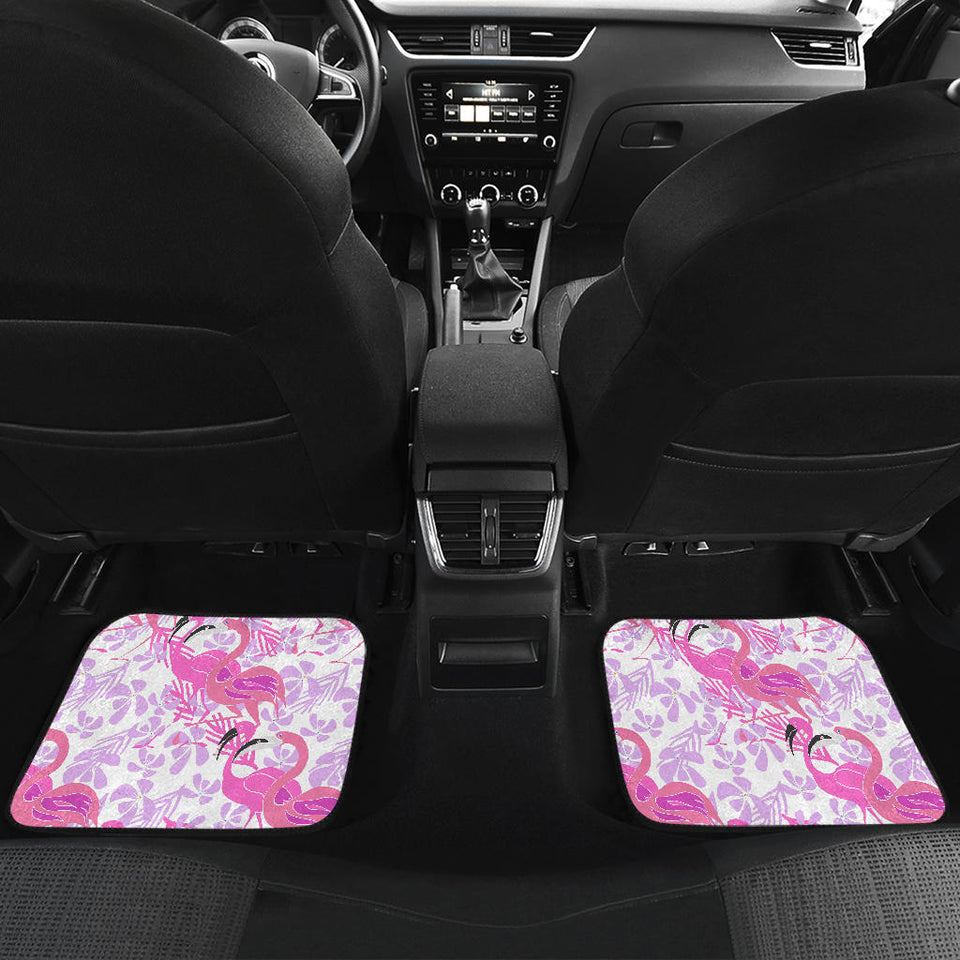 Pink Flamingo Flower Pattern Front And Back Car Mats