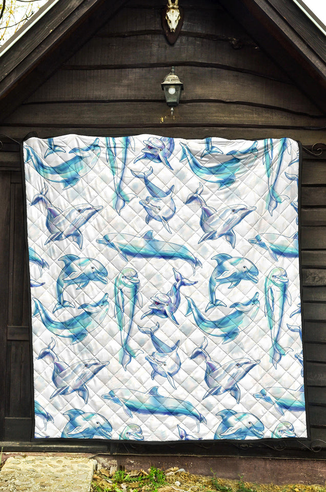 Watercolor Dolphin Pattern Premium Quilt