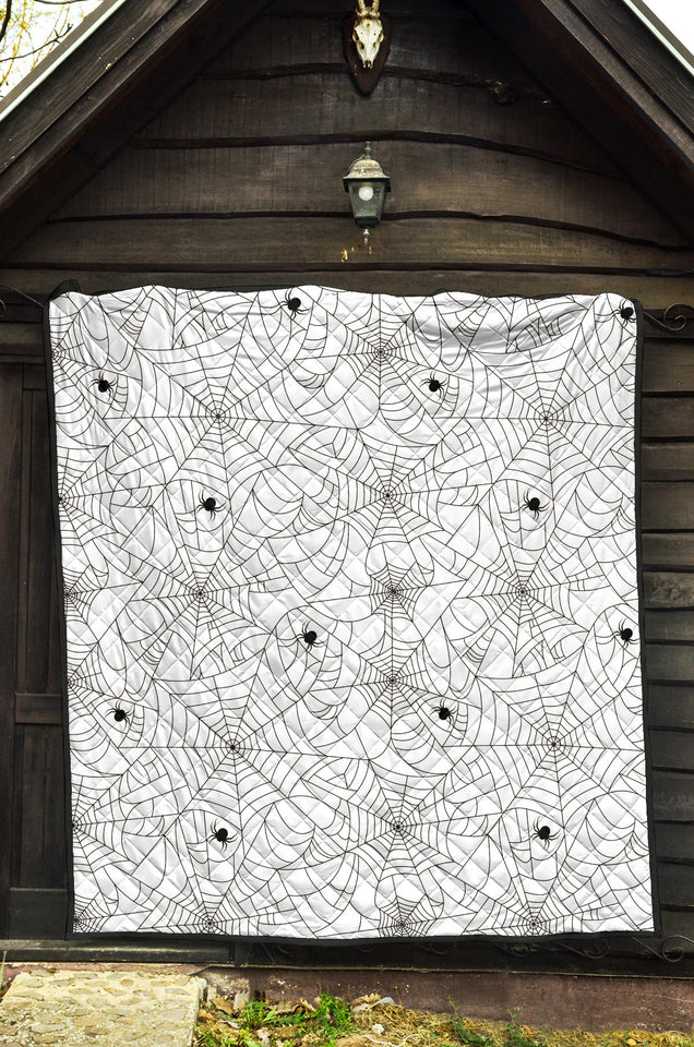 Spider Web Cobweb Pattern White Background Premium Quilt