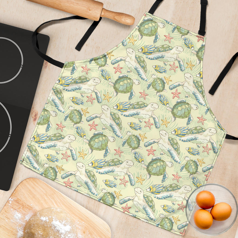 Hand Drawn Sea Turtle Fish Pattern Adjustable Apron