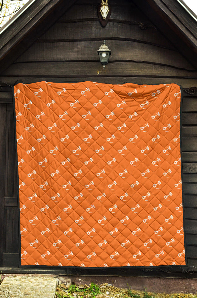 Engine Piston Orange Background Pattern Print Design 05 Premium Quilt