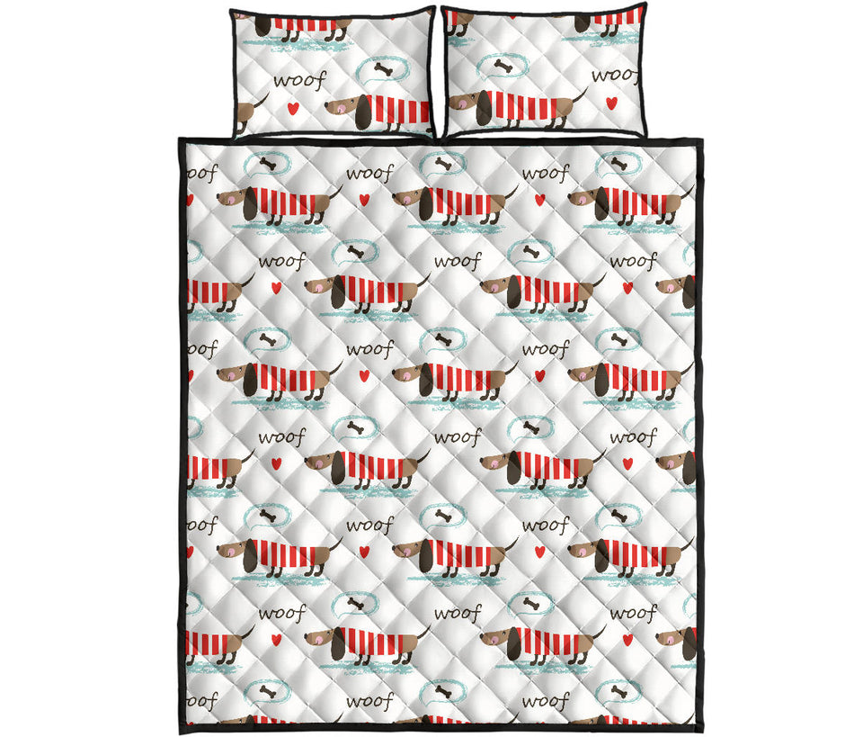 Cute dachshund bone pattern Quilt Bed Set