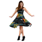 Bowling Balls Flame Pattern Sleeveless Midi Dress