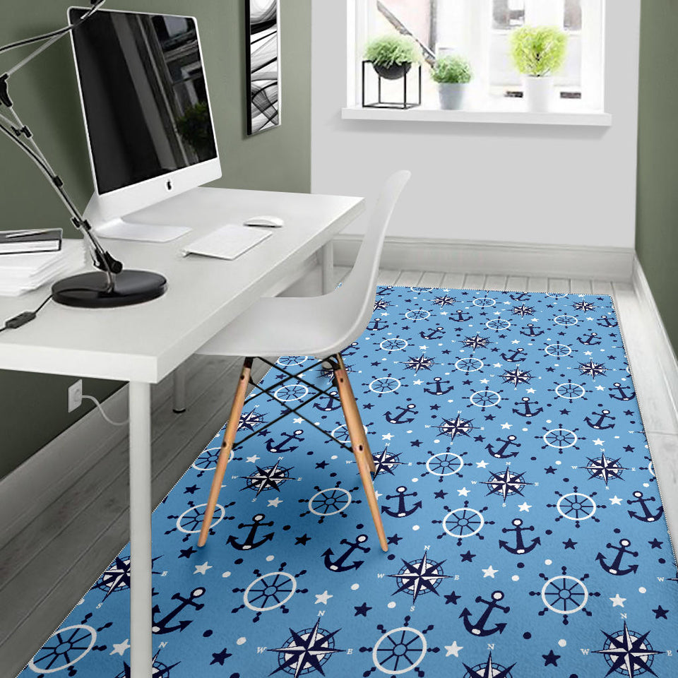 Anchors Rudder Compass Star Nautical Pattern Area Rug