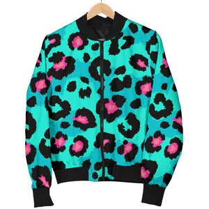 Green Leopard Skin Print Pattern Women'S Bomber Jacket