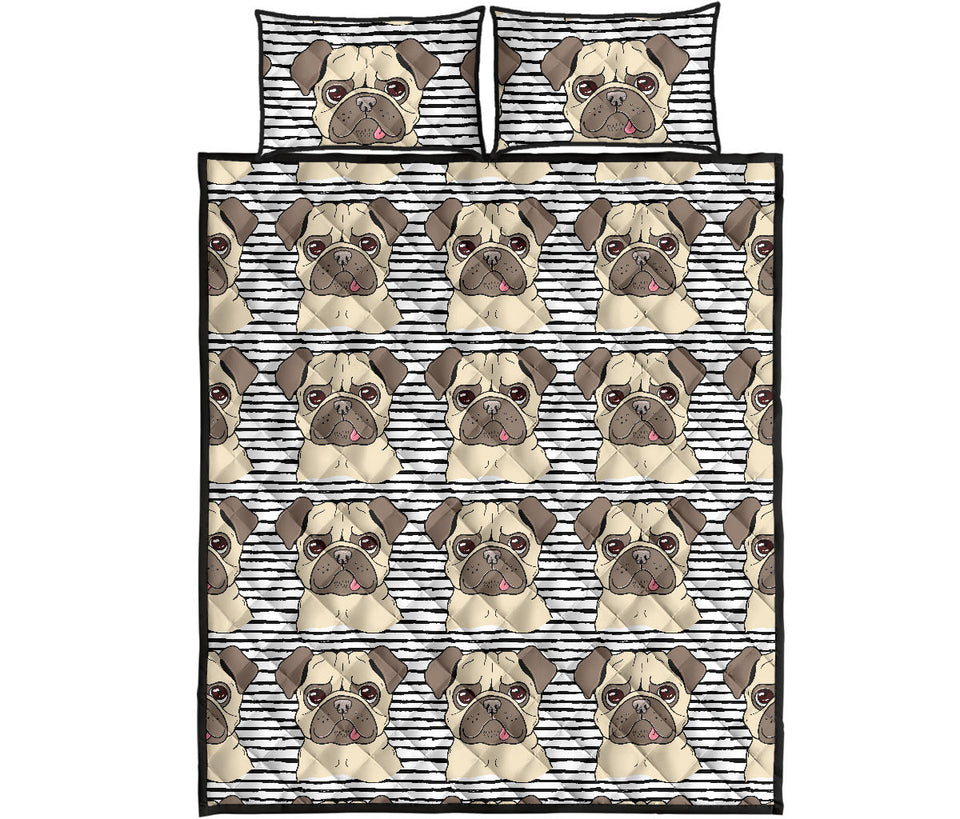 Happy pug pattern Quilt Bed Set