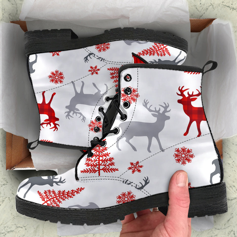 Deer Tree Snowflakes Chrismas Pattern Leather Boots