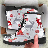 Deer Tree Snowflakes Chrismas Pattern Leather Boots