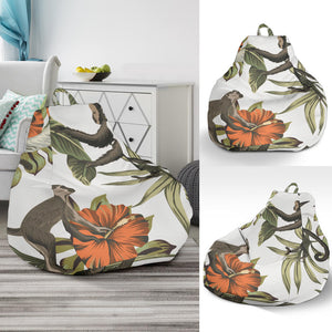 Monkey Red Hibiscus Flower Palm Leaves Floral Pattern Bean Bag Cover