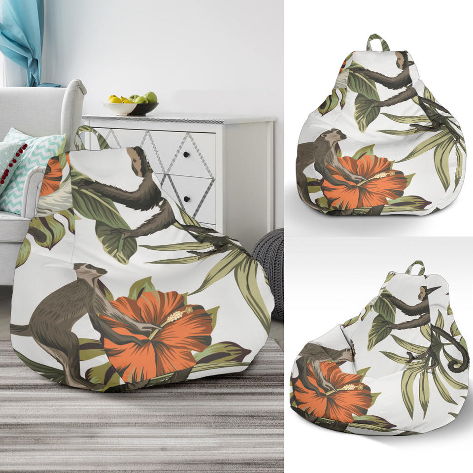 Monkey Red Hibiscus Flower Palm Leaves Floral Pattern Bean Bag Cover