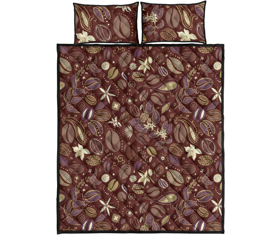 Coffee bean flower pattern Quilt Bed Set