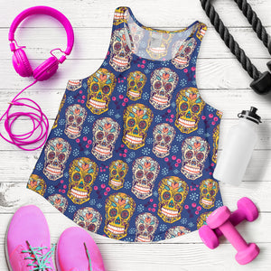 Sugar skull flower pattern Women Racerback Tank Top