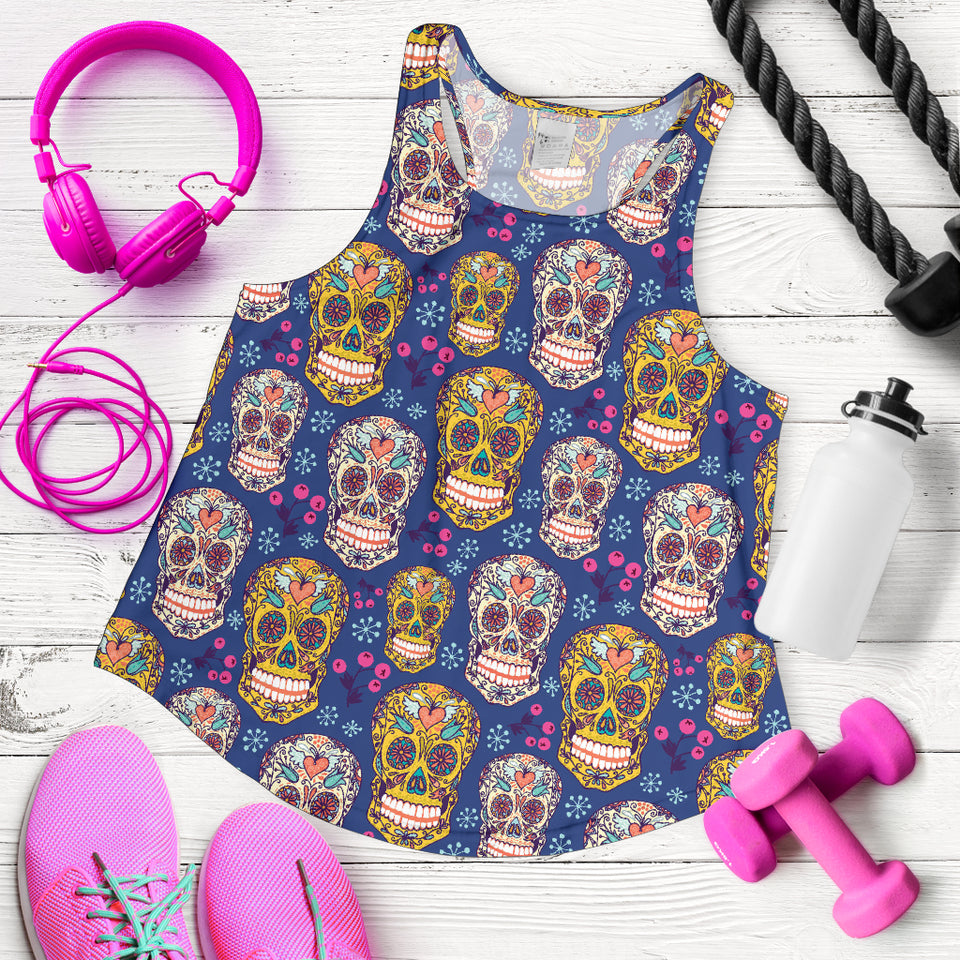 Sugar skull flower pattern Women Racerback Tank Top