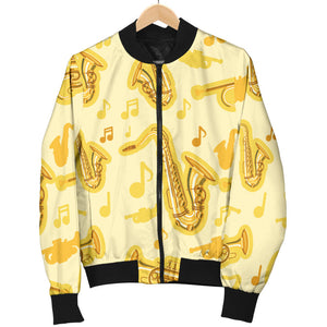 Saxophone Cornet Pattern Yellow Background Men'S Bomber Jacket
