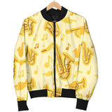 Saxophone Cornet Pattern Yellow Background Men'S Bomber Jacket