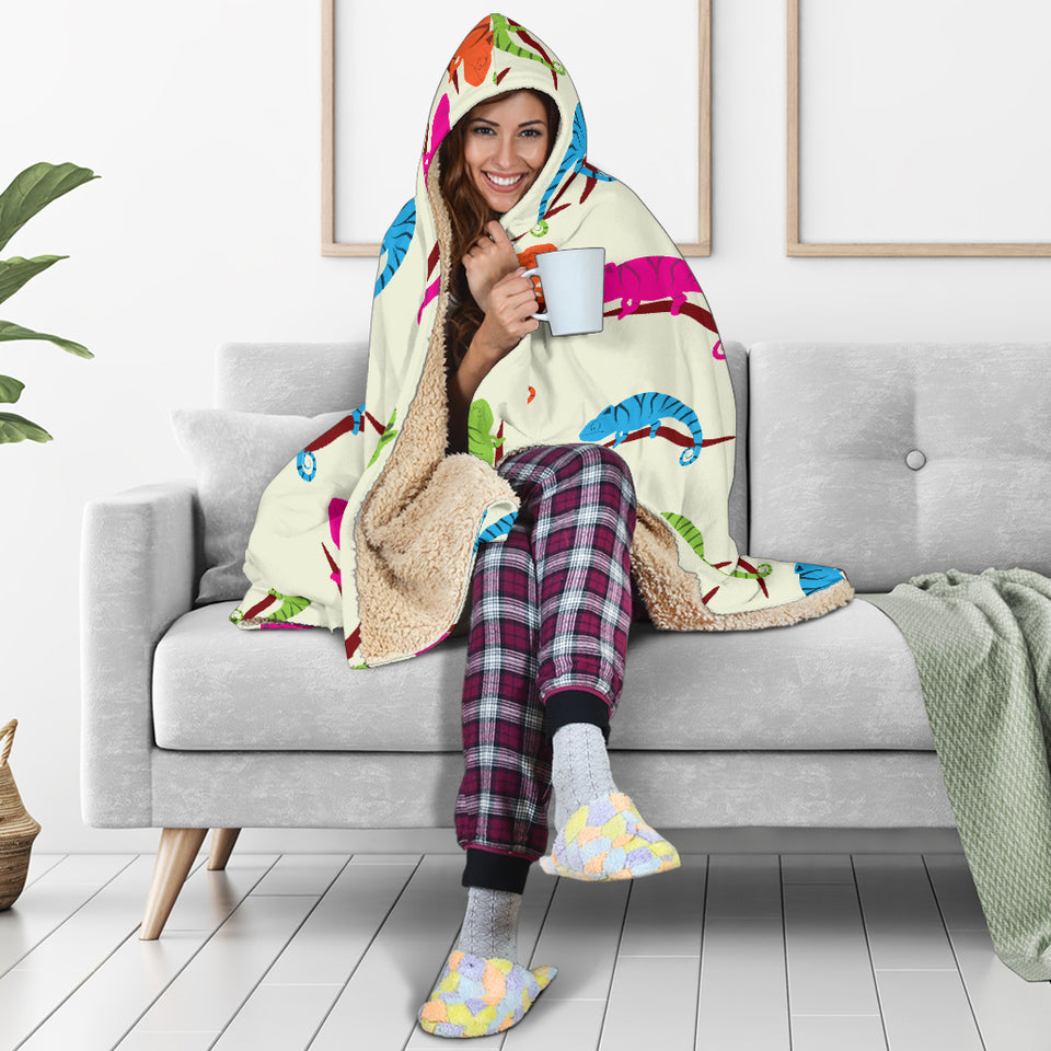 Colorful Chameleon Lizard Pattern Hooded Blanket