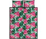 Watermelons tropical palm leaves pattern Quilt Bed Set
