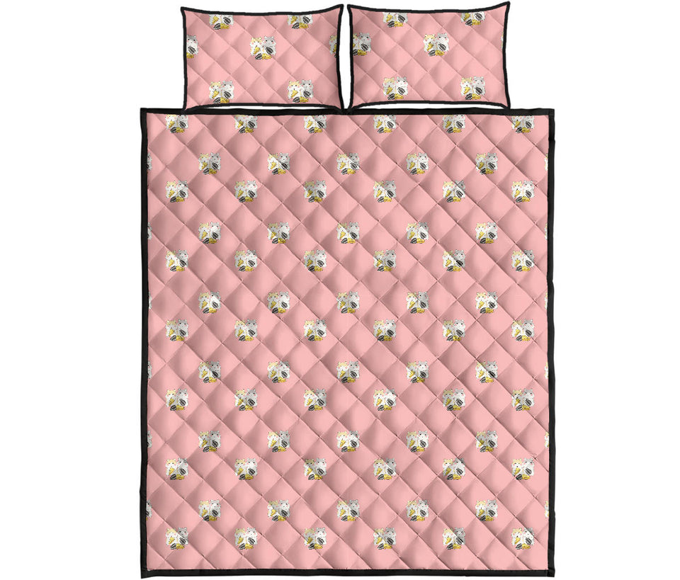 Cute hamster cheese pattern pink background Quilt Bed Set
