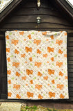 Cute Brown Pomeranian Paw Leave Bone Pattern Premium Quilt