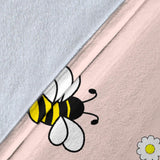 Cute Bee Flower Pattern Pink Background Premium Blanket