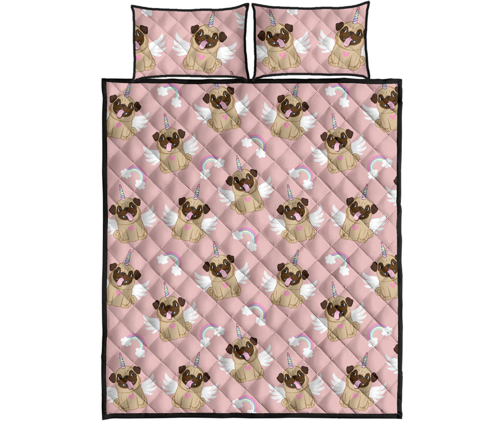 Cute unicorn pug pattern Quilt Bed Set