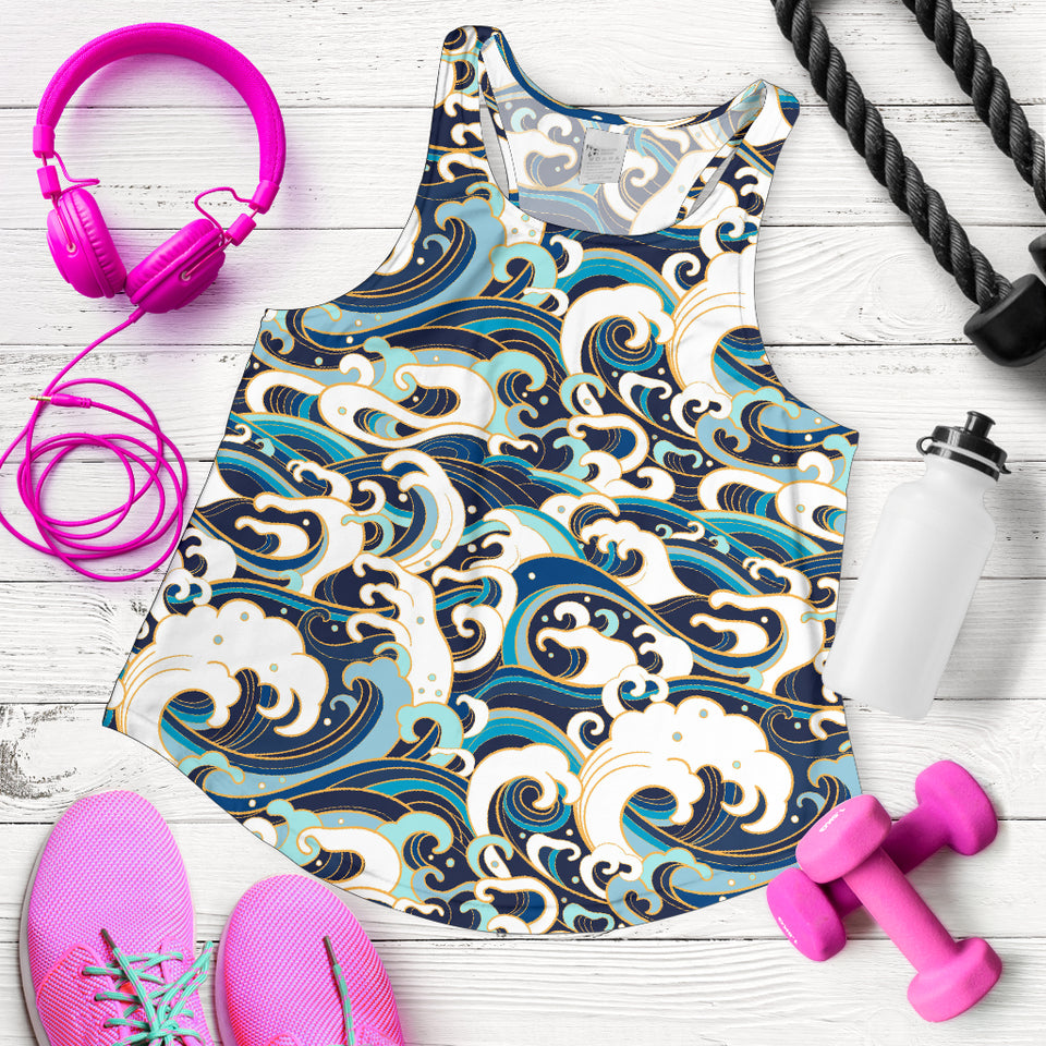 Japanese wave pattern Women Racerback Tank Top