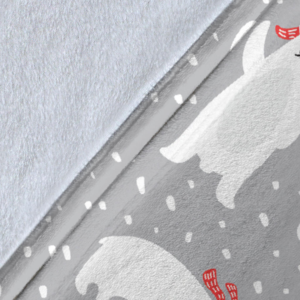 Cute Polar Bear Christmas Snow Pattern Premium Blanket
