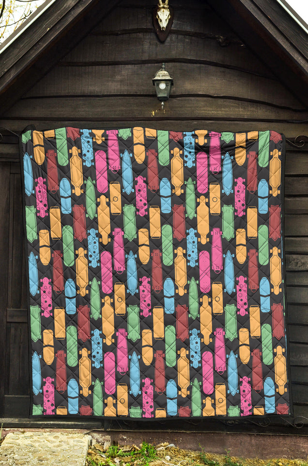 Skate Board Pattern Print Design 02 Premium Quilt