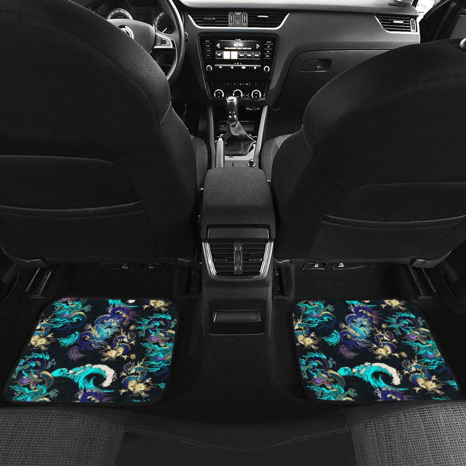 Dragon Sea Wave Pattern Front And Back Car Mats