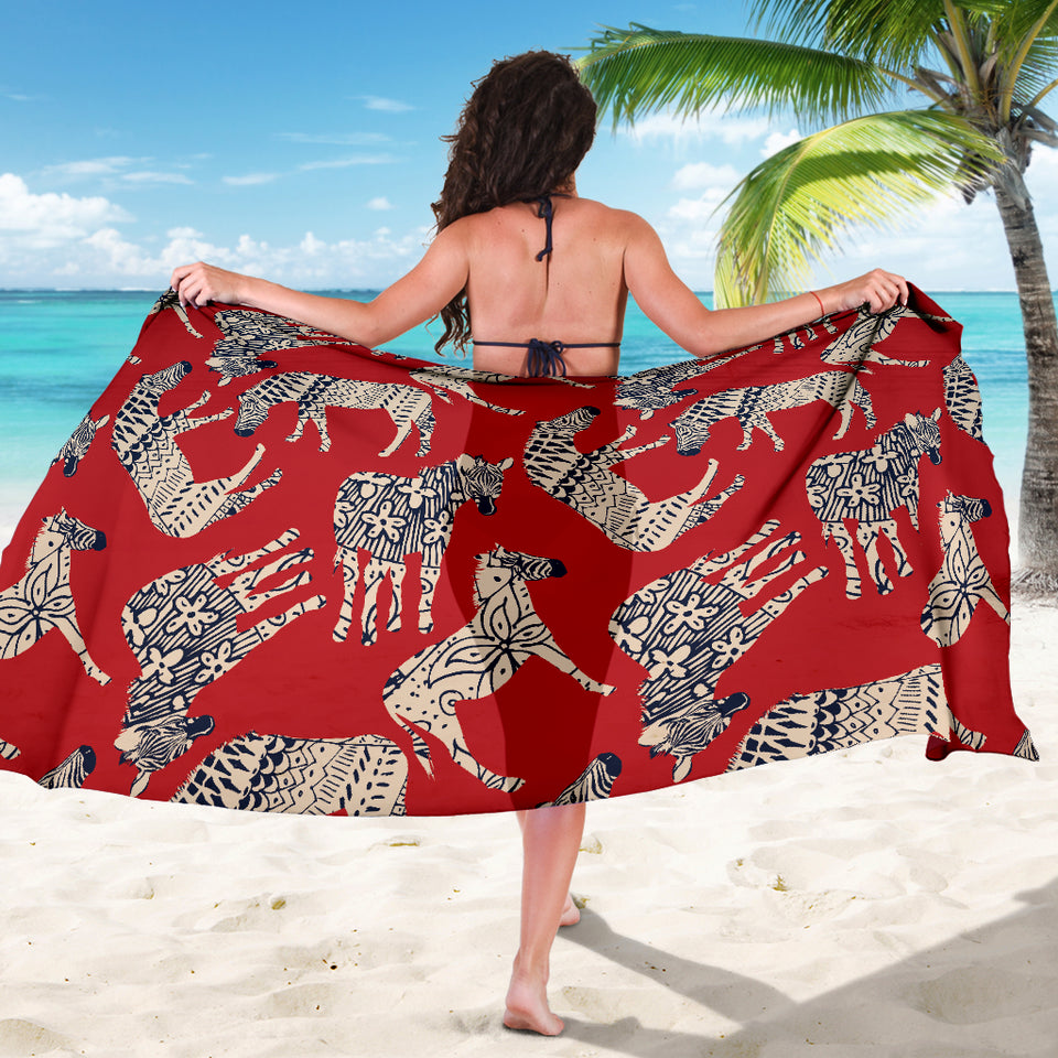 Zebra Abstract Red Background Sarong