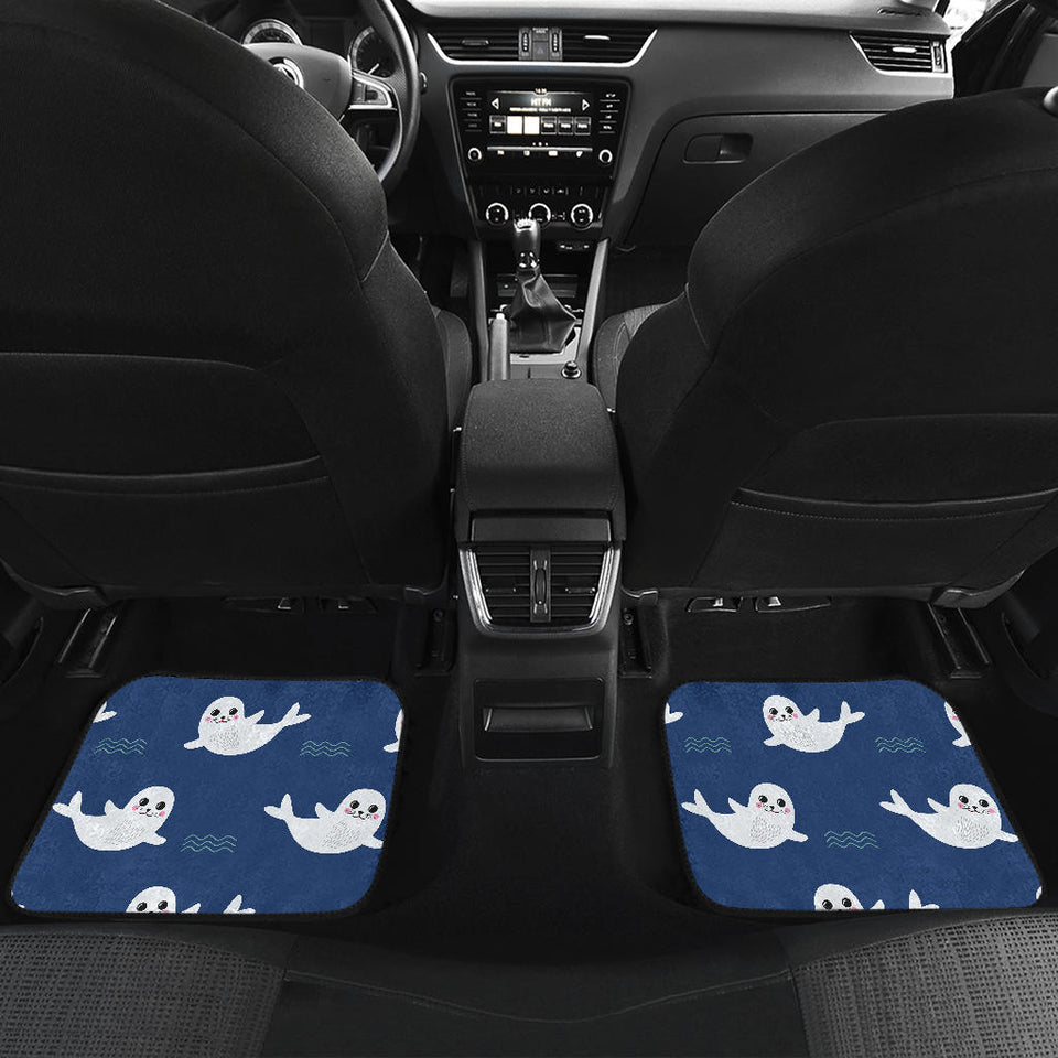 Cute White Baby Sea Lion Seal Pattern Front And Back Car Mats
