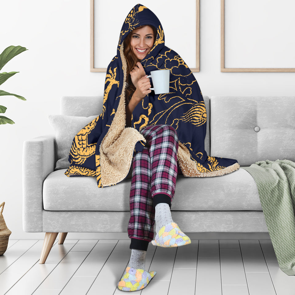 Gold Dragon Pattern Hooded Blanket