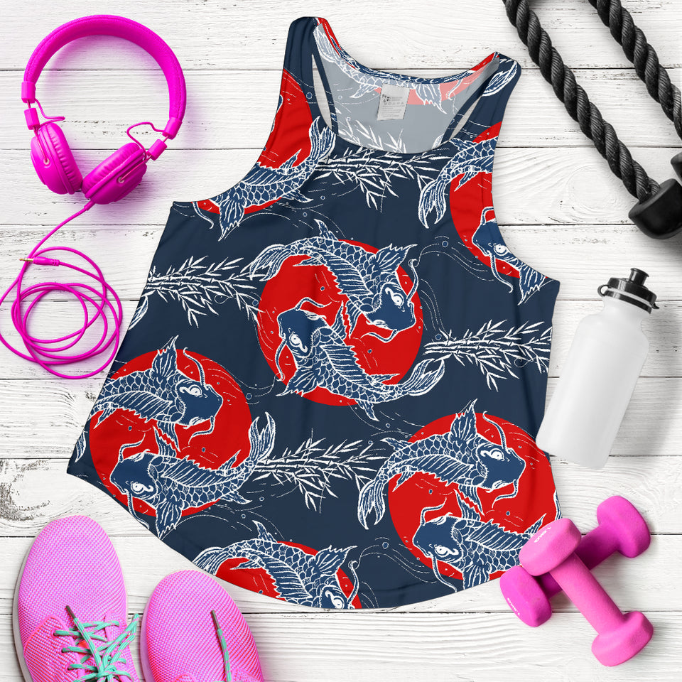 Koi Fish Carp Fishs hand drawn japanese art Women Racerback Tank Top