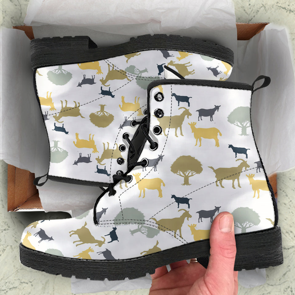 Silhouettes Of Goat And Tree Pattern Leather Boots