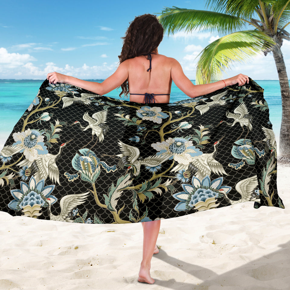 Japanese Crane Ornament Elements Sarong