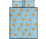 Brown cute pomeranian blue blackground Quilt Bed Set