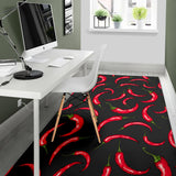 Chili Peppers Pattern Black Background Area Rug