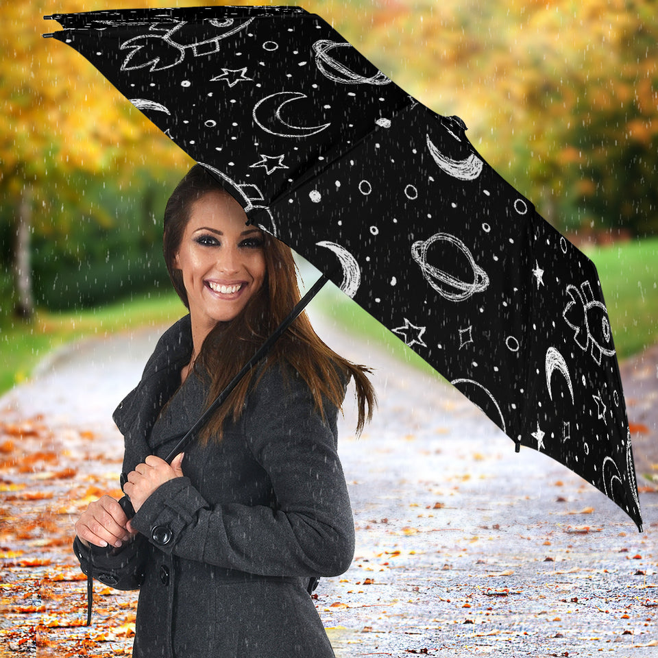 Hand Drawn Space Rocket Star Planet Umbrella