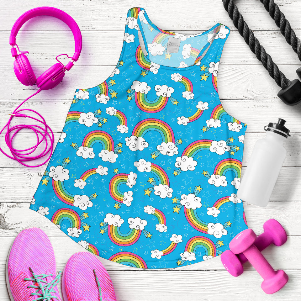 Rainbows Sky Clouds Pattern Women Racerback Tank Top
