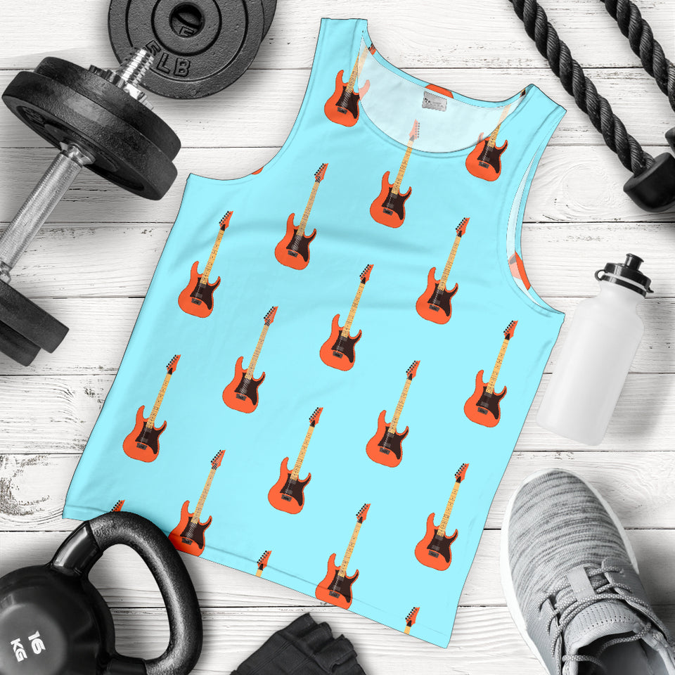 electric guitar pattern light blue background Men Tank Top