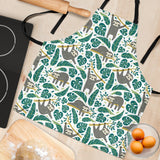Cute Sloths Tropical Palm Leaves White Background Adjustable Apron
