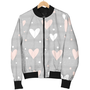 Heart Pattern Gray Background Women'S Bomber Jacket