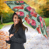 Beautiful Flamingo Tropical Palm Leaves Hibiscus Pateern Background Umbrella