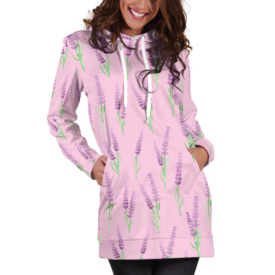 Lavender Pattern Pink Background Women'S Hoodie Dress