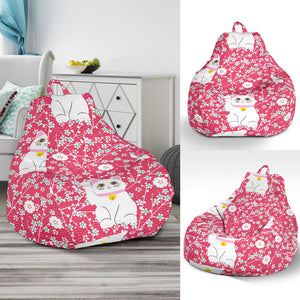 Maneki Neko Lucky Cat Sakura Pink Background Bean Bag Cover