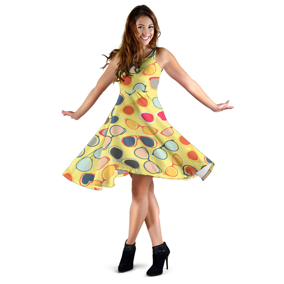 Sun Glasses Pattern Print Design 05 Sleeveless Midi Dress