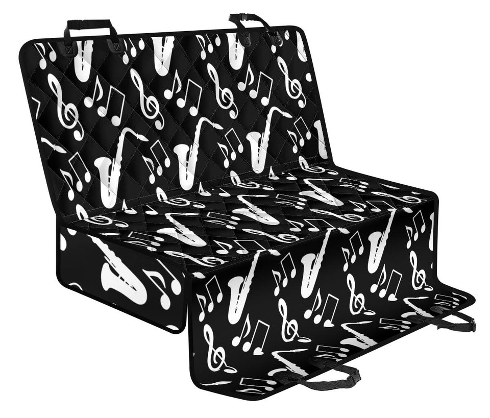 Saxophone Music Notes Treble Clef Black White Theme Dog Car Seat Covers