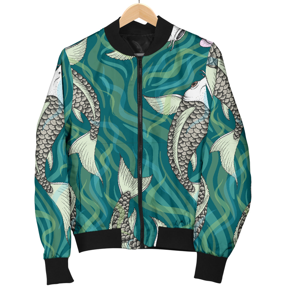 Koi Fish Carp Fish Lotus Pattern Women'S Bomber Jacket