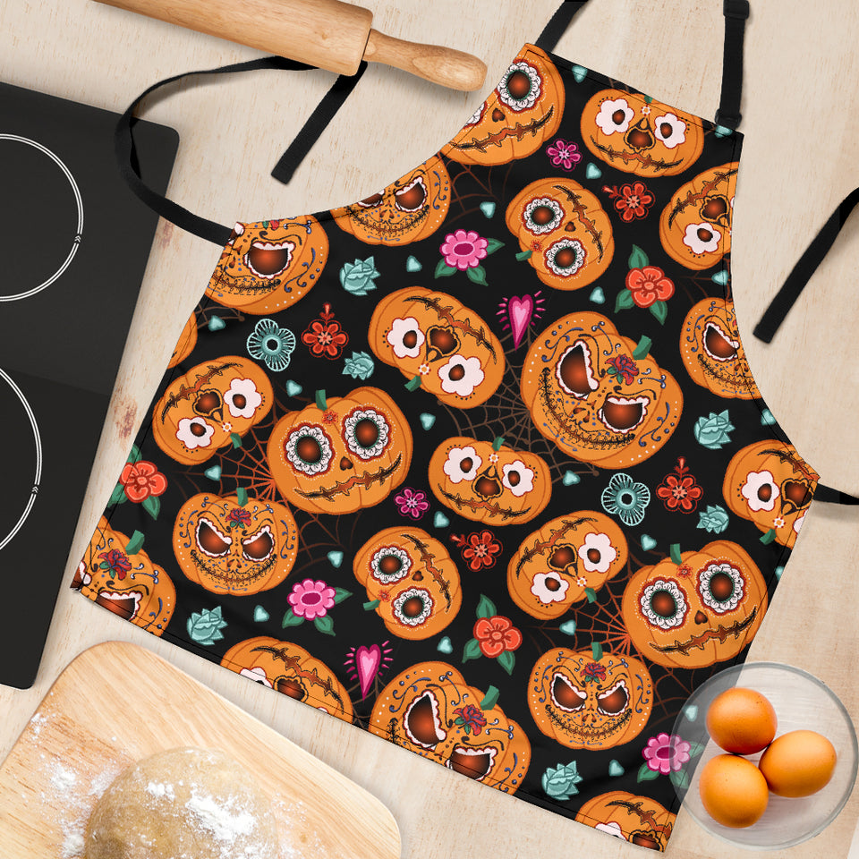 Pumpkin Flowers Spiderweb Halloween Theme Adjustable Apron